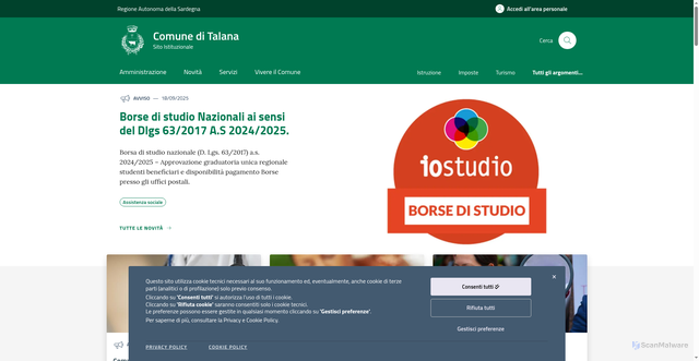 Security scan screenshot of https://comune.talana.nu.it/