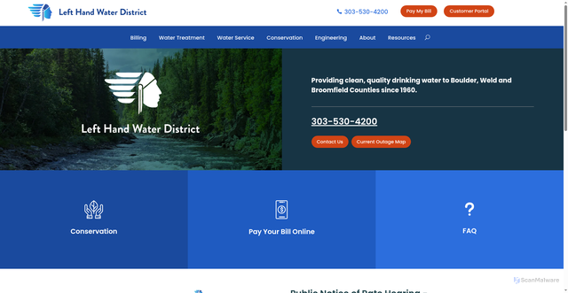 Security scan screenshot of https://lefthandwater.gov/