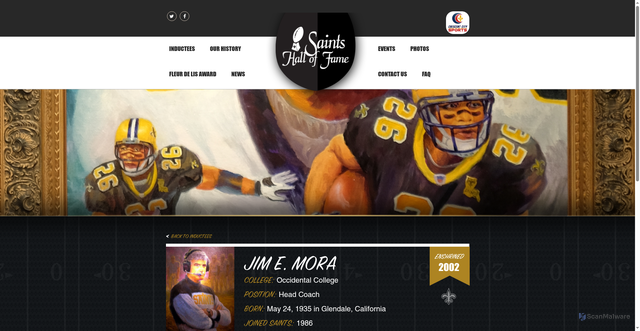 Security scan screenshot of https://www.saintshalloffame.com/inductees/jim-e-mora/