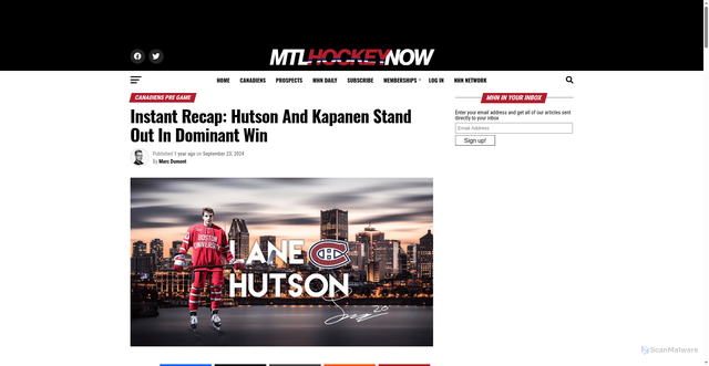 Security scan screenshot of https://montrealhockeynow.com/2024/09/23/montreal-canadiens-highlights-recap-flyers-hutson-laine-roy-kapanen/