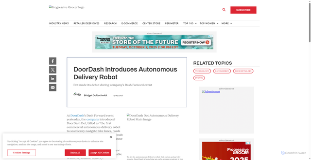 Security scan screenshot of https://progressivegrocer.com/doordash-introduces-autonomous-delivery-robot