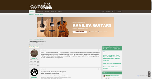 Security scan screenshot of https://forum.ukuleleunderground.com/threads/movie-suggestions.157120/
