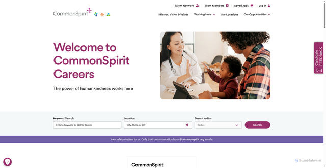 Security scan screenshot of https://www.commonspirit.careers