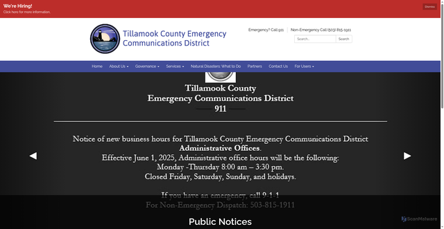 Security scan screenshot of https://www.tillamook911.gov/
