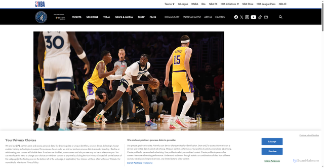 Security scan screenshot of https://timberwolves.com/news/get-tickets-timberwolves-lakers-tonight-game-preview-injury-updates-where-watch-tv-stream