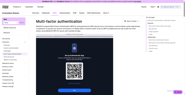 Security scan screenshot of http://metamask-docs-4q672pqsp-consensys-ddffed67.vercel.app/embedded-wallets/sdk/react/advanced/mfa/