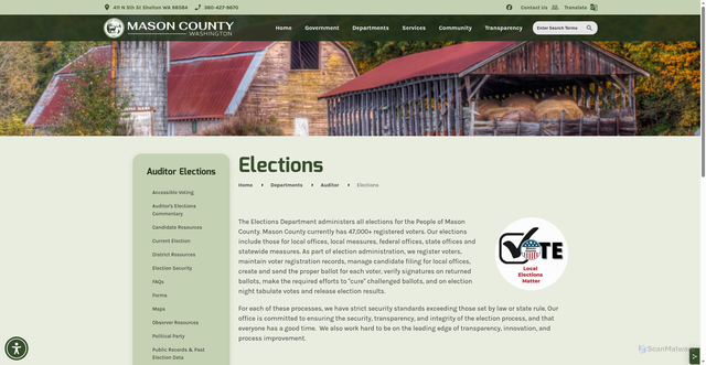 Security scan screenshot of https://www.masoncountywa.gov/departments/auditor/elections/index.php