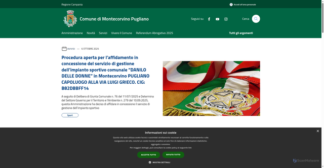 Security scan screenshot of https://www.comune.montecorvinopugliano.sa.it/it