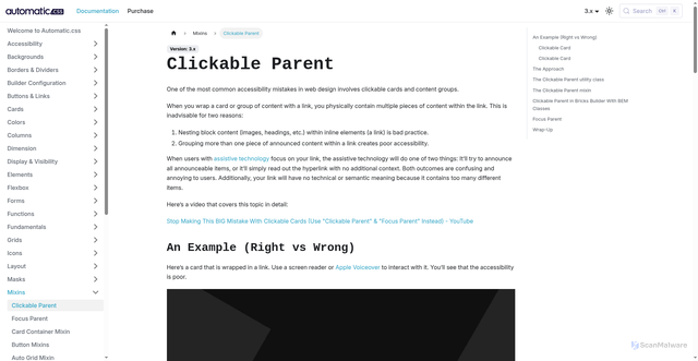 Security scan screenshot of https://automatic-css-docs-2cz.pages.dev/3.0/mixins/clickable-parent