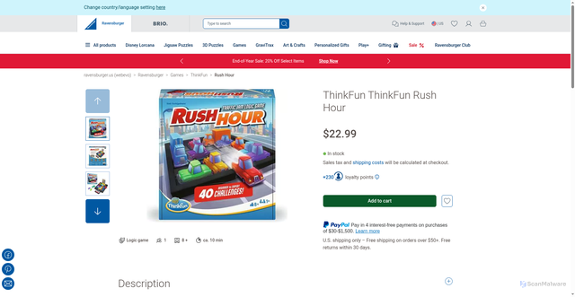 Security scan screenshot of https://www.ravensburger.us/en-US/products/games/thinkfun/rush-hour-76582