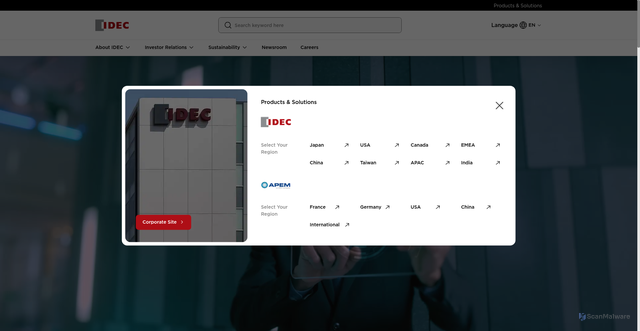 Security scan screenshot of https://idec.com