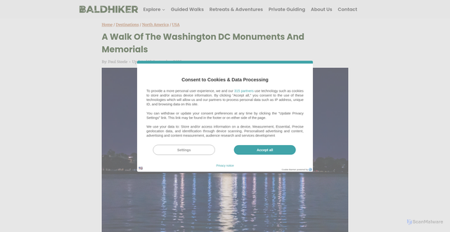Security scan screenshot of https://www.baldhiker.com/a-walk-of-the-washington-dc-monuments-and-memorials/