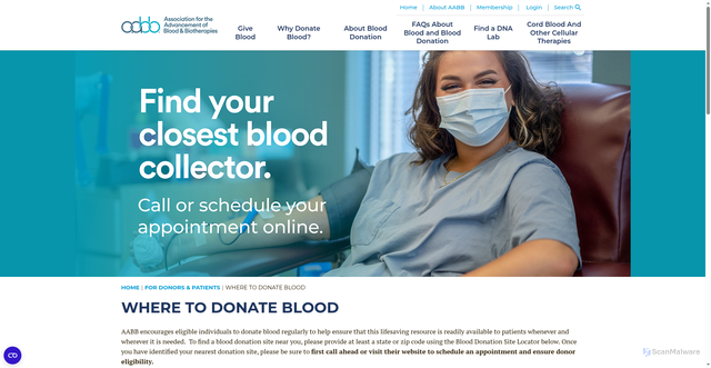 Security scan screenshot of https://www.aabb.org/for-donors-patients/give-blood