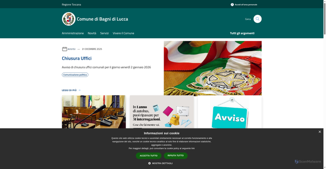 Security scan screenshot of https://www.comune.bagnidilucca.lu.it/it/