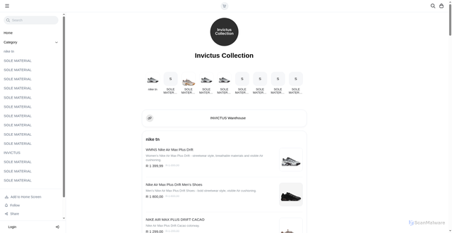 Security scan screenshot of https://invictuswarehouse.shop/