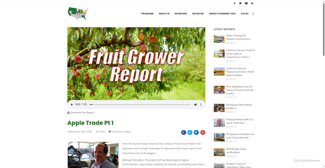 Security scan screenshot of https://www.aginfo.net/report/63961/Fruit-Grower-Report/Apple-Trade-Pt-1