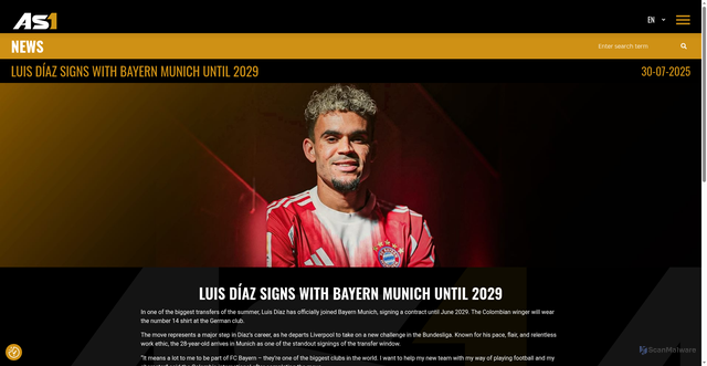 Security scan screenshot of https://www.as1sports.com/luis-diaz-signs-with-bayern-munich-until-2029/