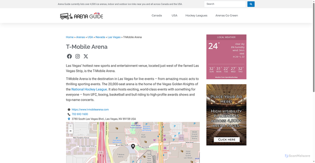 Security scan screenshot of https://arena-guide.com/arena/t-mobile-arena/