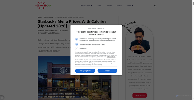 Security scan screenshot of https://restaurant.thefoodxp.com/starbucks-menu-prices/