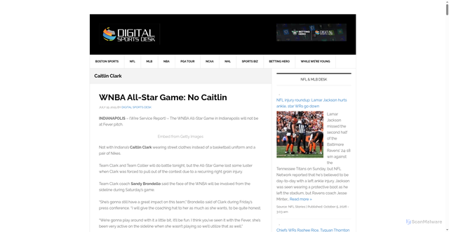 Security scan screenshot of https://digitalsportsdesk.com/tag/caitlin-clark/