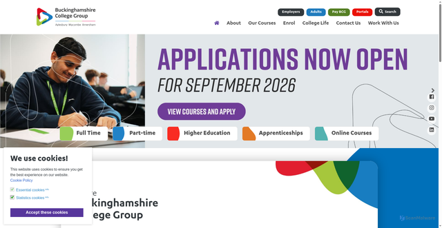 Security scan screenshot of https://www.buckscollegegroup.ac.uk/