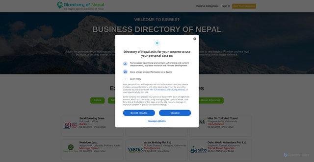 Security scan screenshot of https://www.directoryofnepal.com/