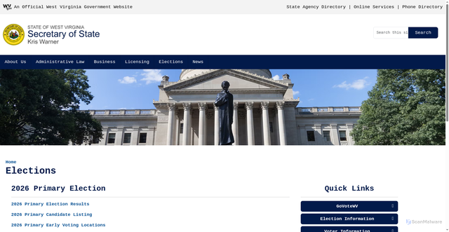 Security scan screenshot of https://sos.wv.gov/elections