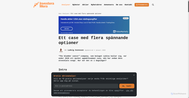 Security scan screenshot of https://www.investeramera.se/analyser/ett-case-med-flera-spaennande-optioner