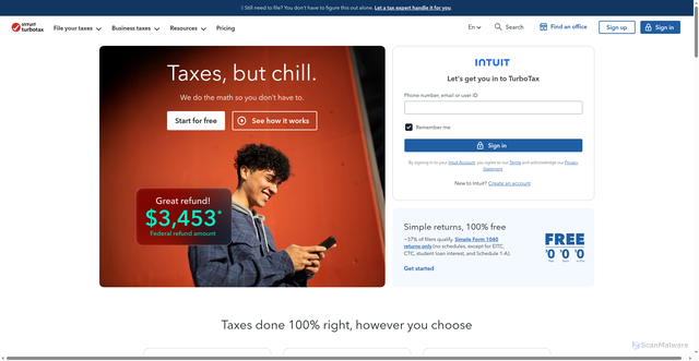 Security scan screenshot of https://turbotax.smart.link