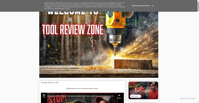 Security scan screenshot of https://www.toolreviewzone.com/2025/10/recall-safety-notice-m18-fuel-top.html