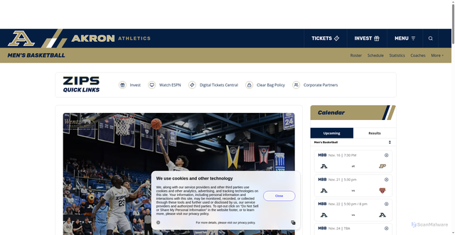 Security scan screenshot of https://gozips.com/sports/mens-basketball