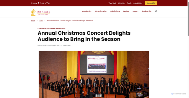 Security scan screenshot of https://tuskegee.edu/news/2025/12/Annual-Christmas-Concert-Delights-Audience-to-Bring-in-the-Season.html