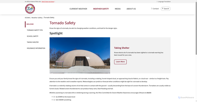 Security scan screenshot of https://weathersafety.ohio.gov/weather-safety/tornado-safety