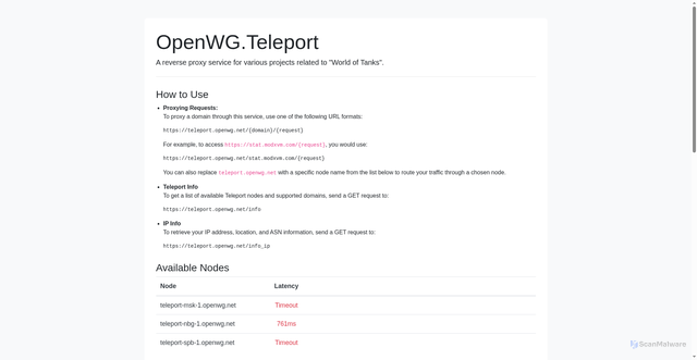 Security scan screenshot of https://teleport.openwg.net