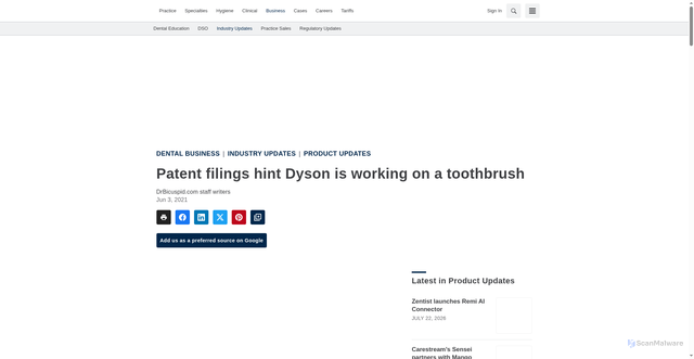 Security scan screenshot of https://www.drbicuspid.com/dental-business/industry-updates/product-updates/article/15378132/patent-filings-hint-dyson-is-working-on-a-toothbrush