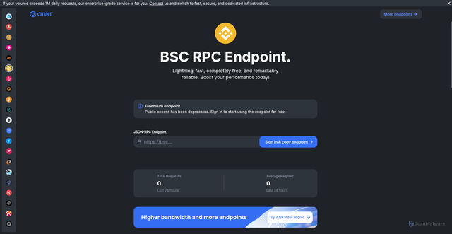 Security scan screenshot of https://bscrpc.com