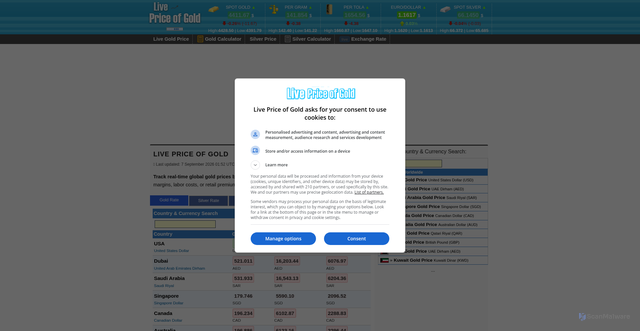 Security scan screenshot of https://livepriceofgold.com