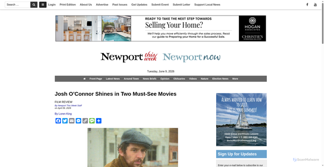 Security scan screenshot of https://www.newportthisweek.com/articles/josh-oconnor-shines-in-two-must-see-movies/