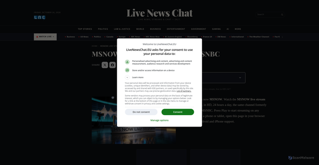 Security scan screenshot of https://livenewschat.eu/msnbc-live-stream/