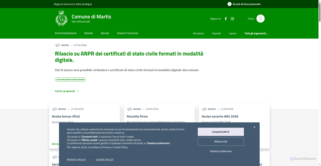Security scan screenshot of https://www.comune.martis.ss.it