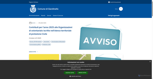 Security scan screenshot of https://www.comune.giardinello.pa.it/it