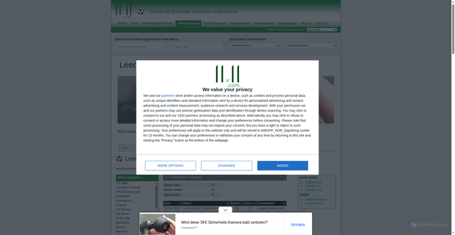 Security scan screenshot of https://www.11v11.com/teams/leeds-united/tab/opposingTeams/opposition/Tottenham%20Hotspur/