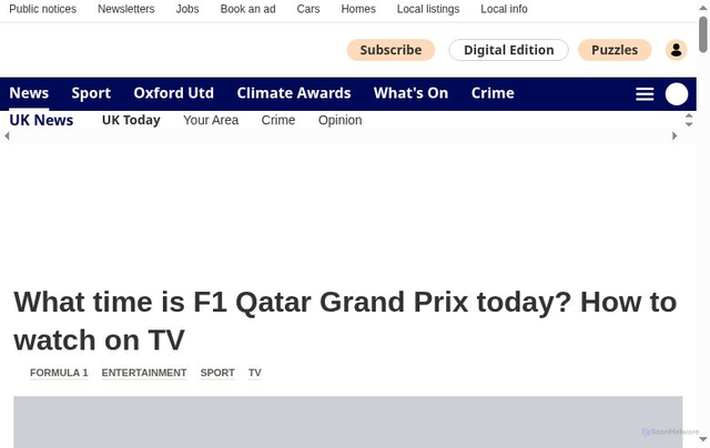 Security scan screenshot of https://www.oxfordmail.co.uk/news/national/uk-today/25660973.time-f1-qatar-grand-prix-today-watch-tv/