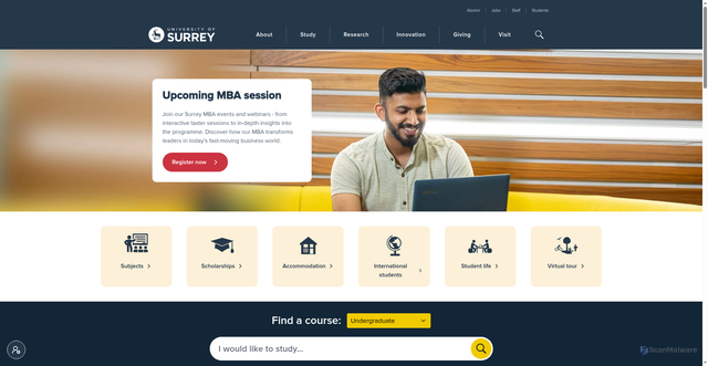 Security scan screenshot of https://www.surrey.ac.uk/