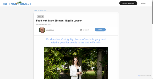 Security scan screenshot of https://bittmanproject.com/food-with-mark-bittman-nigella-lawson/