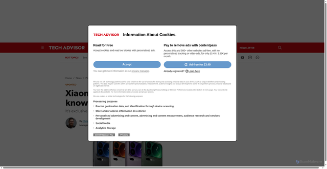 Security scan screenshot of https://www.techadvisor.com/article/2575276/xiaomi-17-release-date-price-specs.html