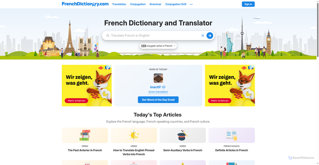 Security scan screenshot of https://www.frenchdictionary.com