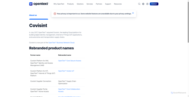 Security scan screenshot of https://covisint.com