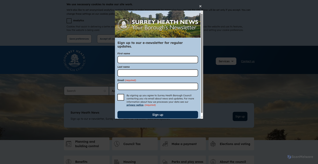 Security scan screenshot of https://www.surreyheath.gov.uk/