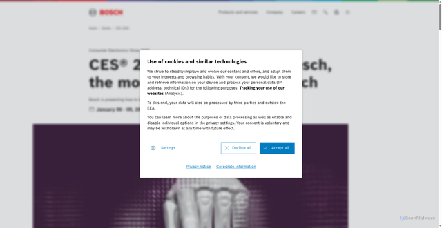 Security scan screenshot of https://www.bosch.com/stories/ces-2026/